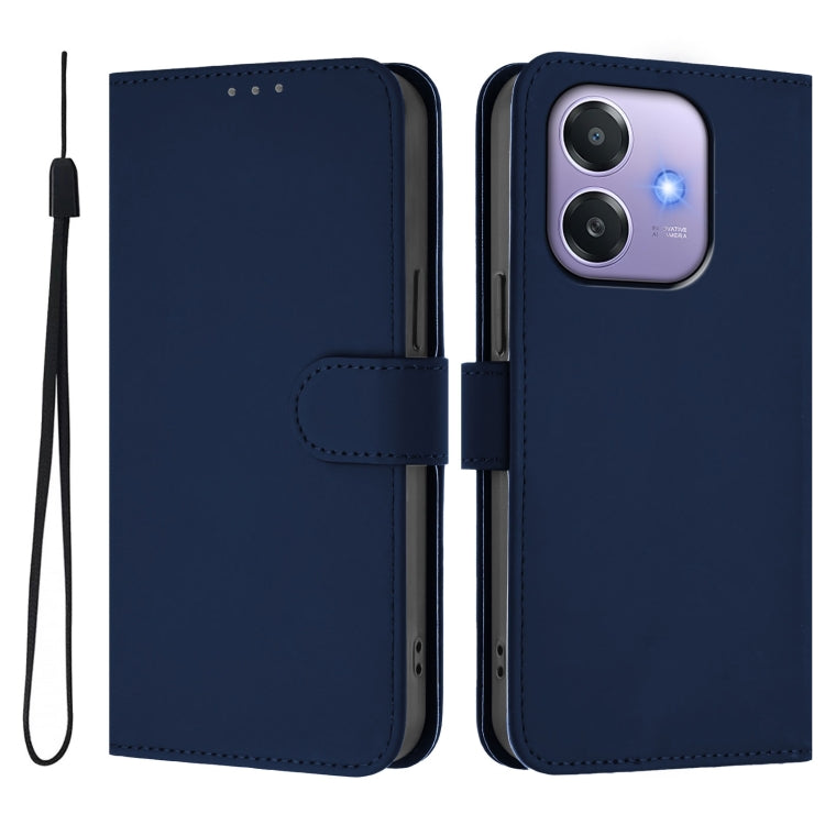 For OPPO A3x 5G Global Skin Feel Solid Color Leather Phone Case with Lanyard