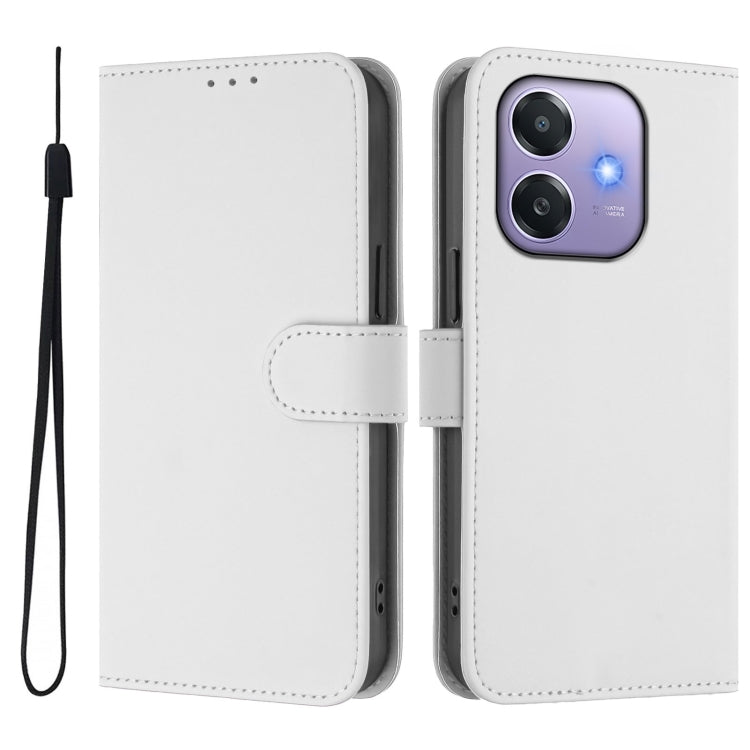 For OPPO A3x 5G Global Skin Feel Solid Color Leather Phone Case with Lanyard