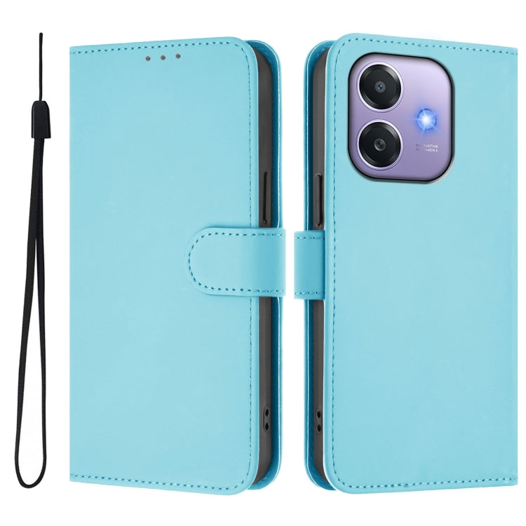 For OPPO A3x 5G Global Skin Feel Solid Color Leather Phone Case with Lanyard