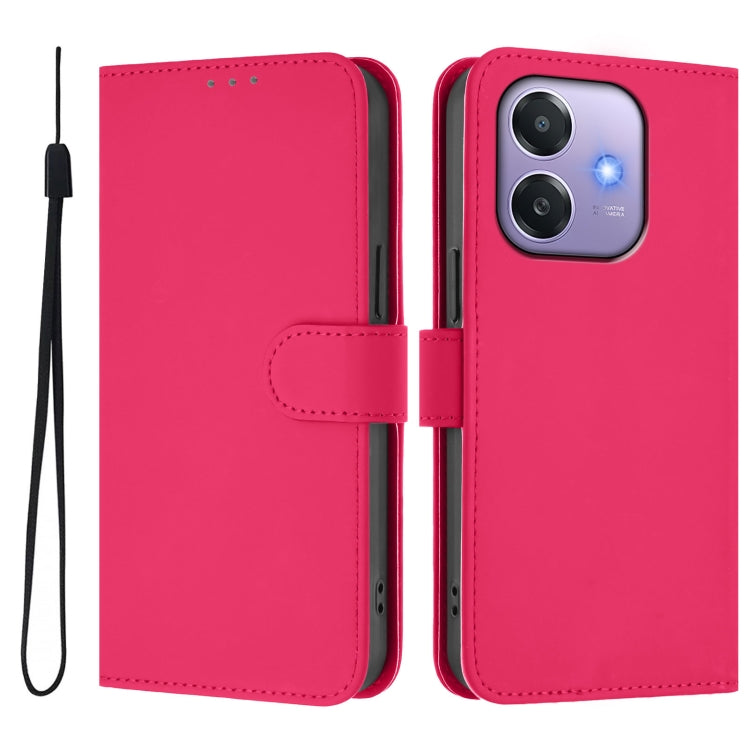 For OPPO A3x 5G Global Skin Feel Solid Color Leather Phone Case with Lanyard