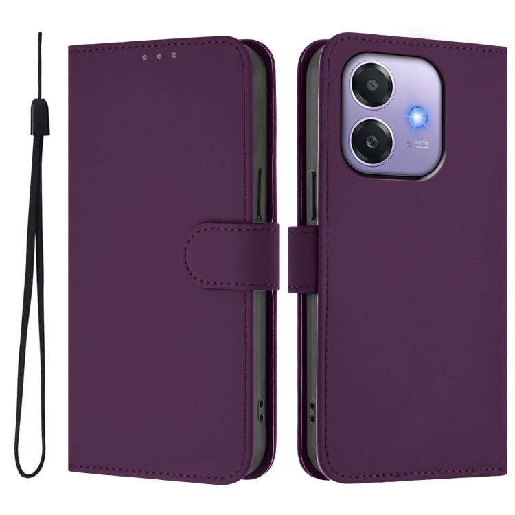 For OPPO A3x 5G Global Skin Feel Solid Color Leather Phone Case with Lanyard