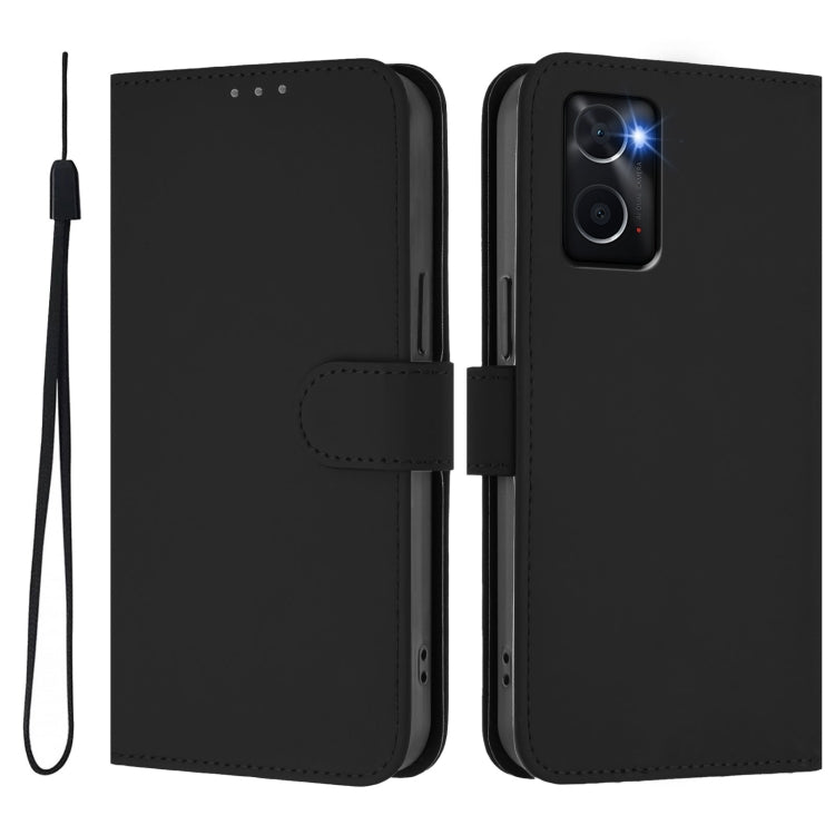 For OPPO A36 4G / A76 4G / A96 4G Skin Feel Solid Color Leather Phone Case with Lanyard