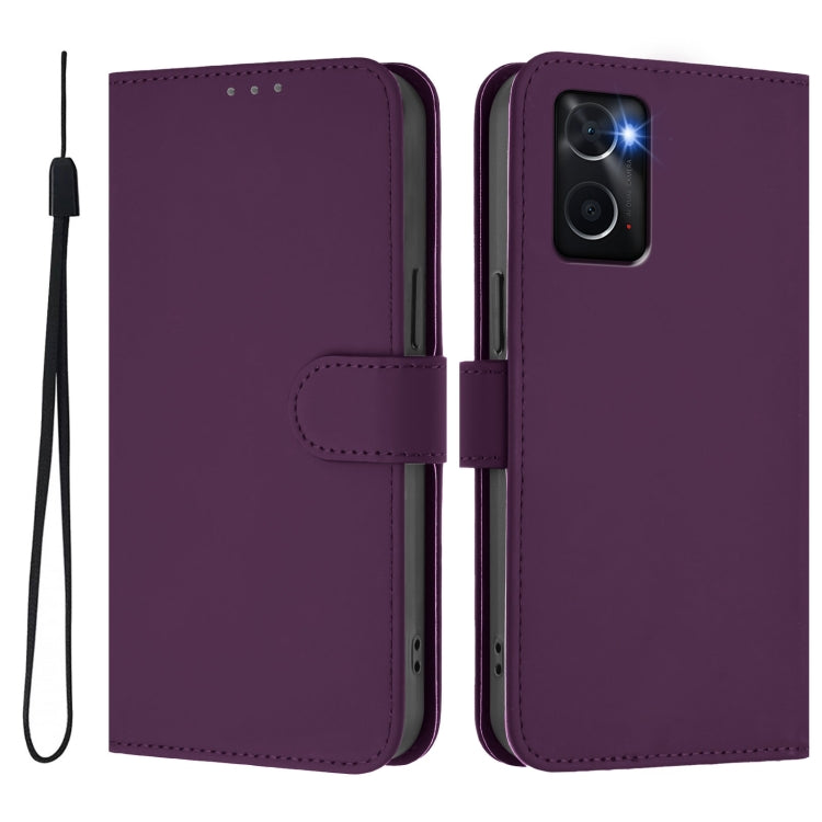 For OPPO A36 4G / A76 4G / A96 4G Skin Feel Solid Color Leather Phone Case with Lanyard