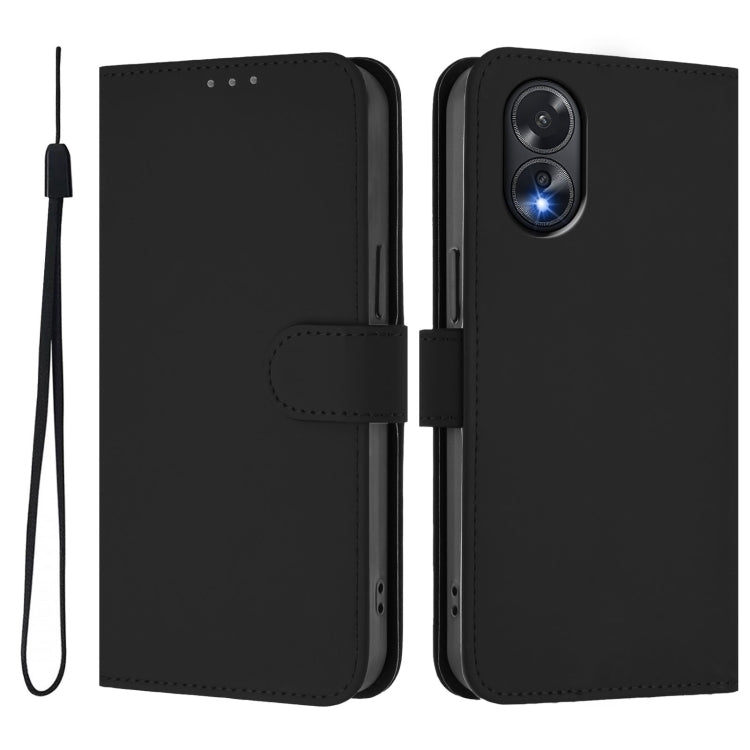 For OPPO A38 4G / A18 4G Global Skin Feel Solid Color Leather Phone Case with Lanyard