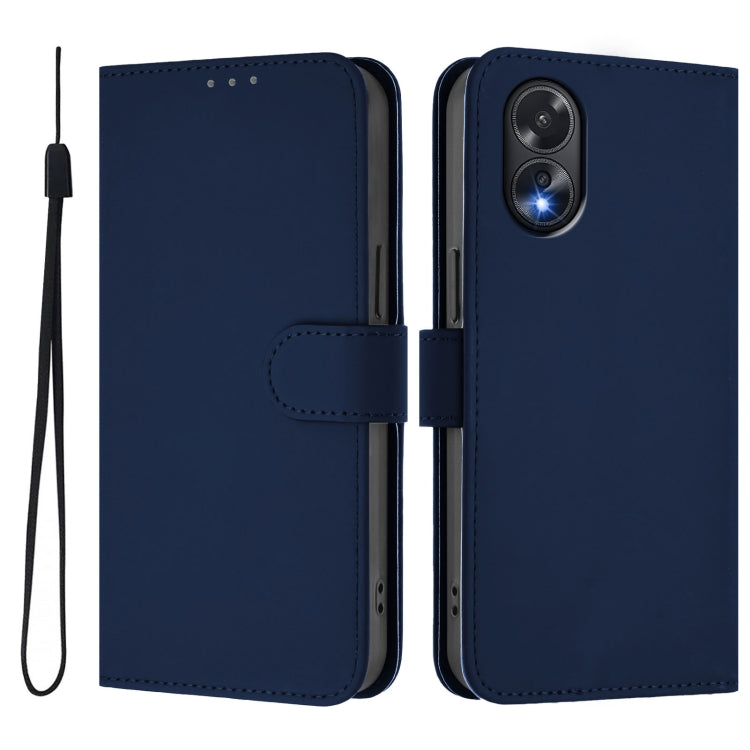 For OPPO A38 4G / A18 4G Global Skin Feel Solid Color Leather Phone Case with Lanyard