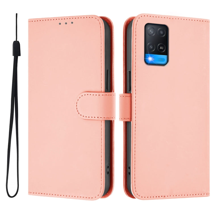 For OPPO A54 4G / A54s / A55 5G Skin Feel Solid Color Leather Phone Case with Lanyard
