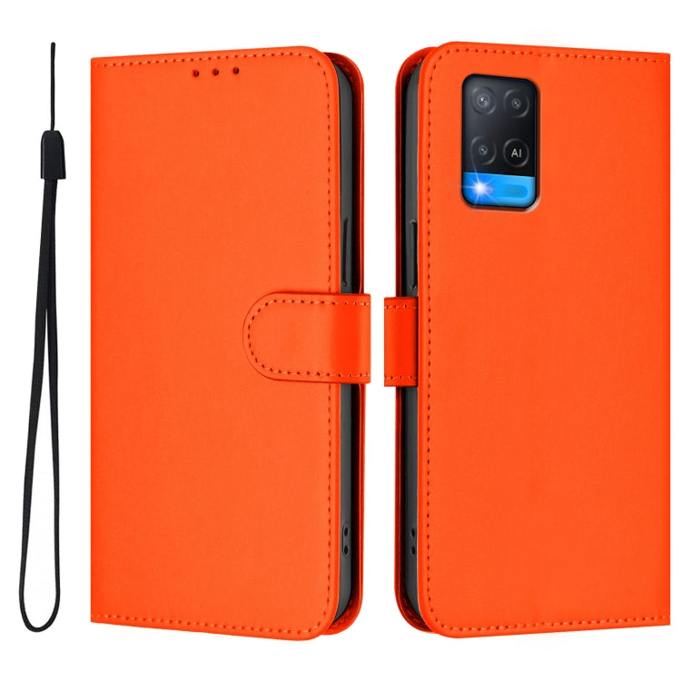 For OPPO A54 4G / A54s / A55 5G Skin Feel Solid Color Leather Phone Case with Lanyard