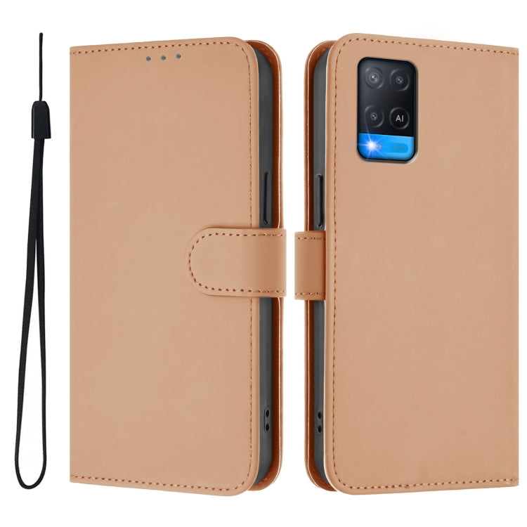 For OPPO A54 4G / A54s / A55 5G Skin Feel Solid Color Leather Phone Case with Lanyard