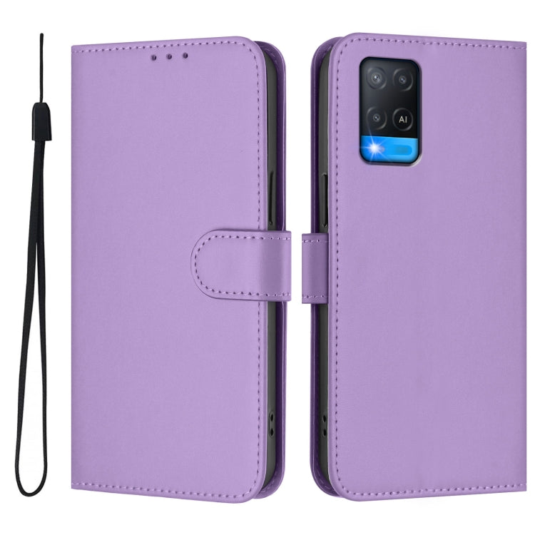 For OPPO A54 4G / A54s / A55 5G Skin Feel Solid Color Leather Phone Case with Lanyard