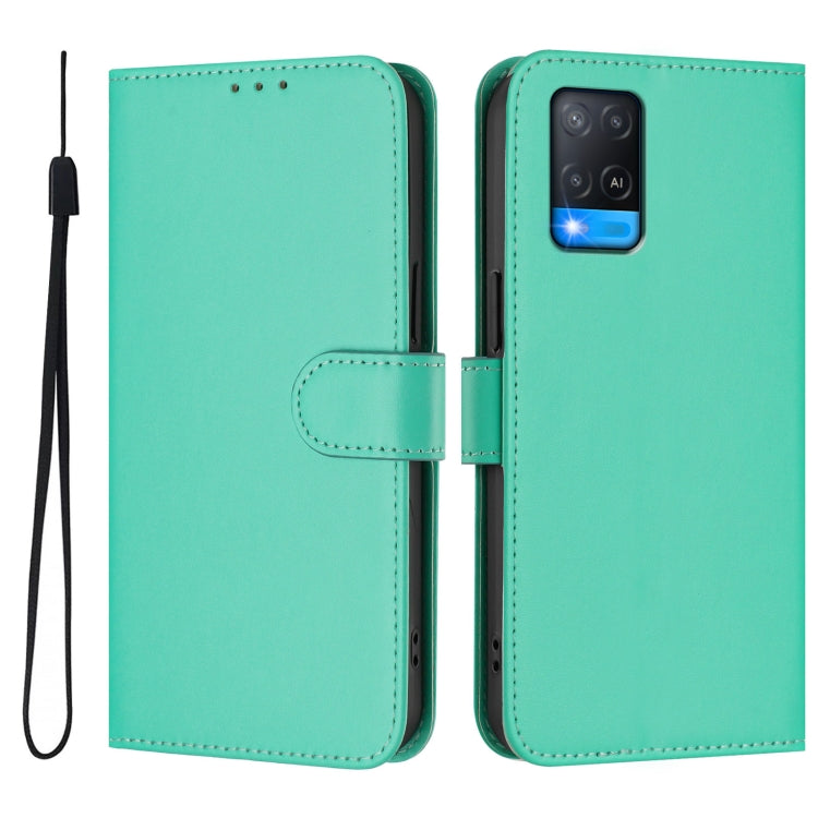 For OPPO A54 4G / A54s / A55 5G Skin Feel Solid Color Leather Phone Case with Lanyard