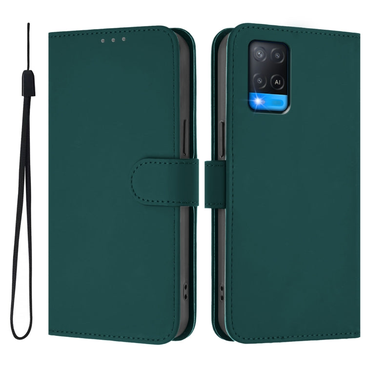 For OPPO A54 4G / A54s / A55 5G Skin Feel Solid Color Leather Phone Case with Lanyard