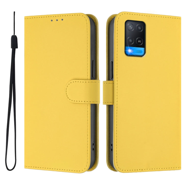 For OPPO A54 4G / A54s / A55 5G Skin Feel Solid Color Leather Phone Case with Lanyard