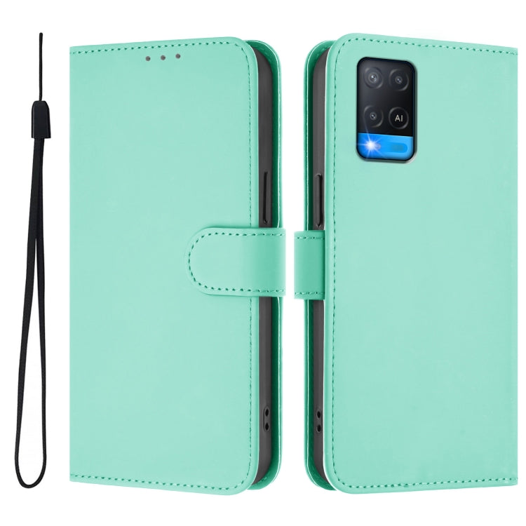 For OPPO A54 4G / A54s / A55 5G Skin Feel Solid Color Leather Phone Case with Lanyard