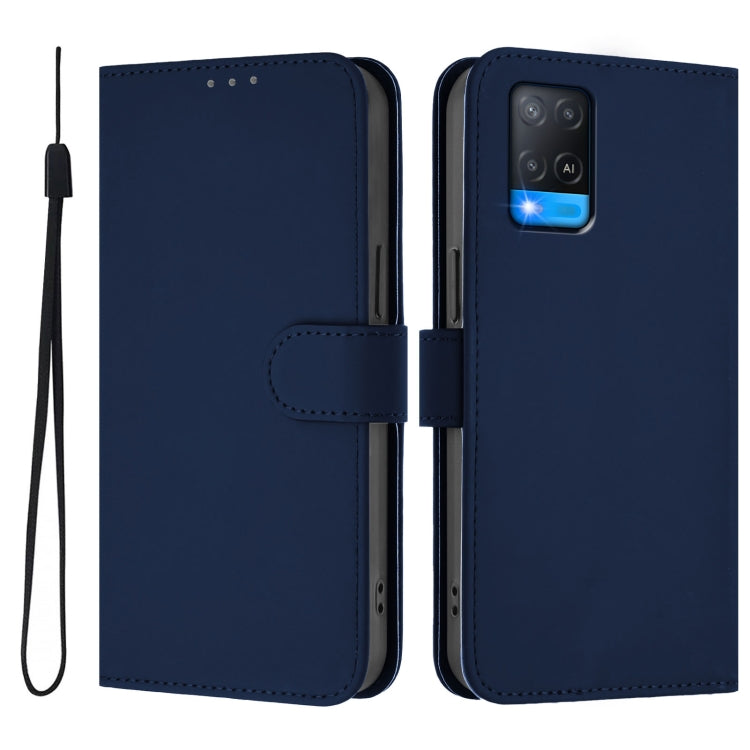 For OPPO A54 4G / A54s / A55 5G Skin Feel Solid Color Leather Phone Case with Lanyard