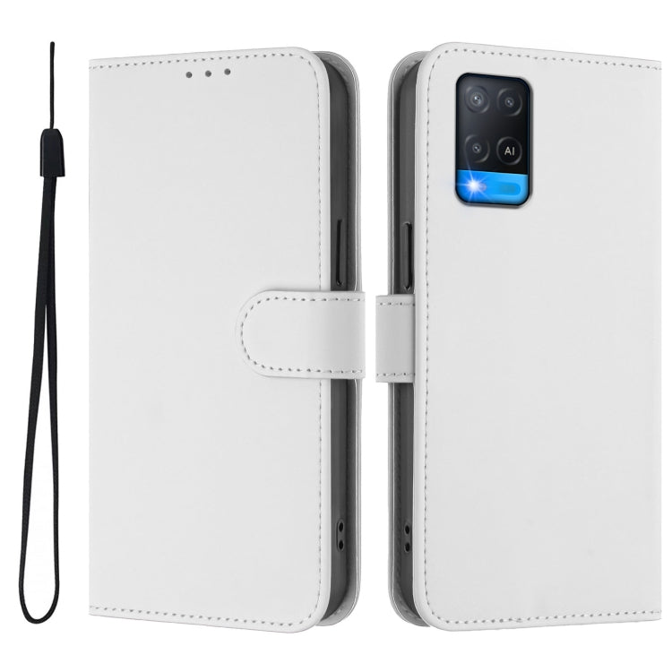 For OPPO A54 4G / A54s / A55 5G Skin Feel Solid Color Leather Phone Case with Lanyard