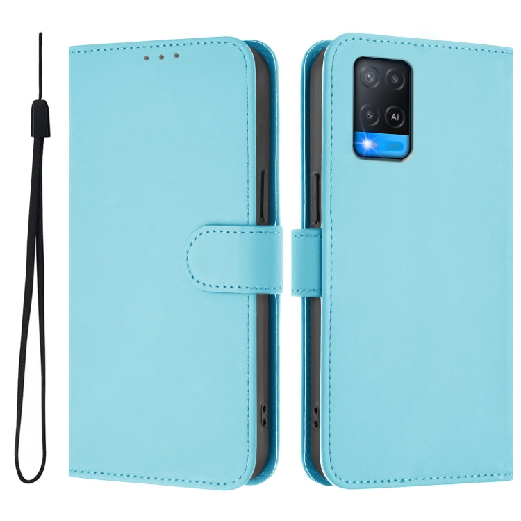 For OPPO A54 4G / A54s / A55 5G Skin Feel Solid Color Leather Phone Case with Lanyard