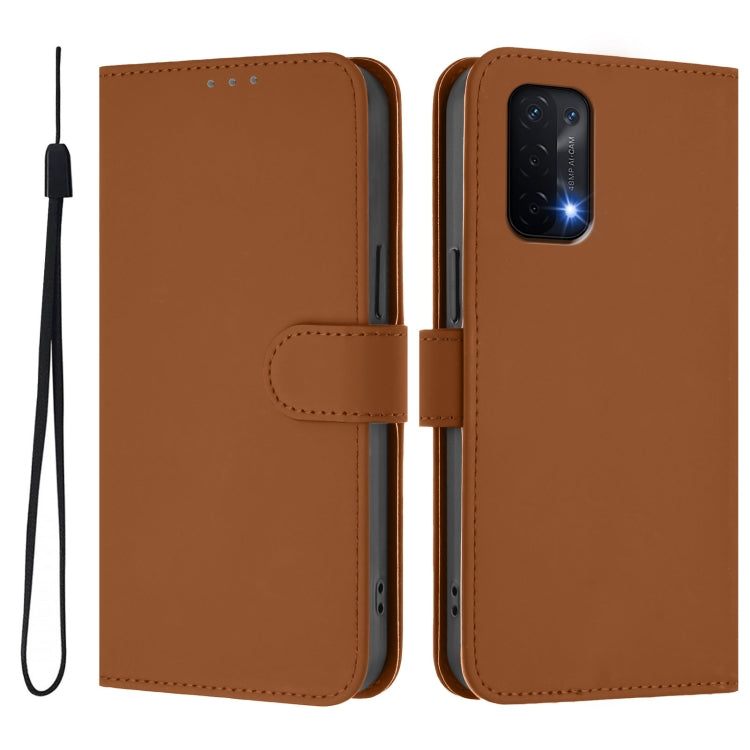 For OPPO A54 5G / A74 5G Skin Feel Solid Color Leather Phone Case with Lanyard