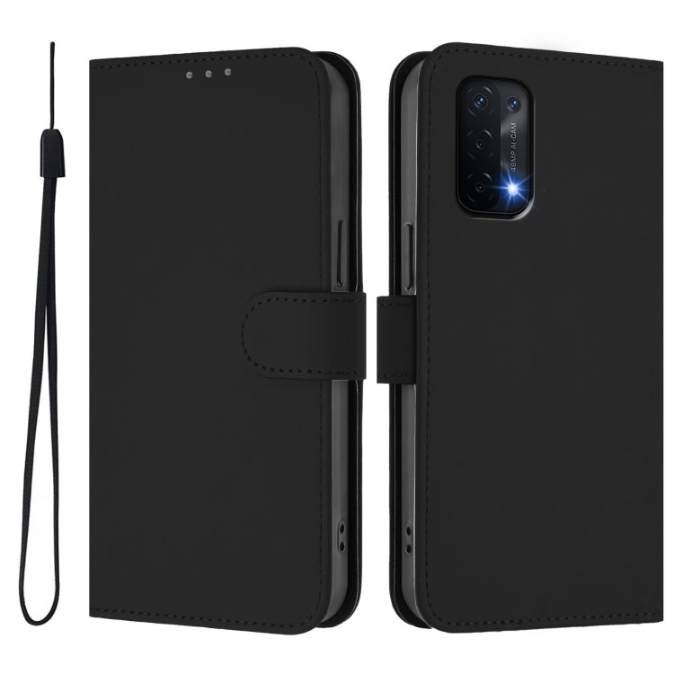 For OPPO A54 5G / A74 5G Skin Feel Solid Color Leather Phone Case with Lanyard