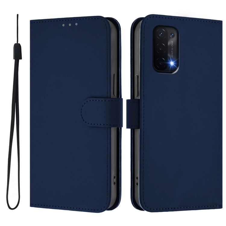 For OPPO A54 5G / A74 5G Skin Feel Solid Color Leather Phone Case with Lanyard