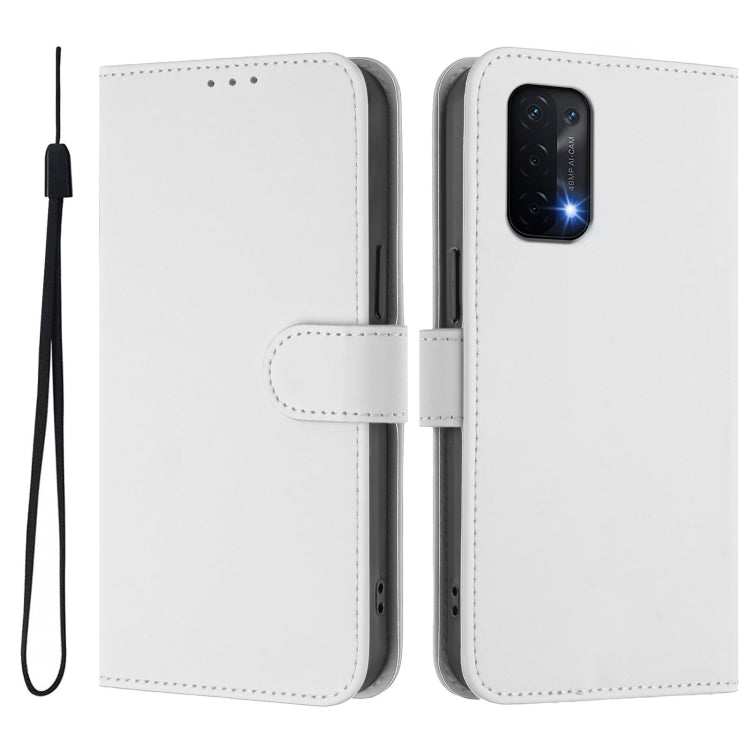 For OPPO A54 5G / A74 5G Skin Feel Solid Color Leather Phone Case with Lanyard