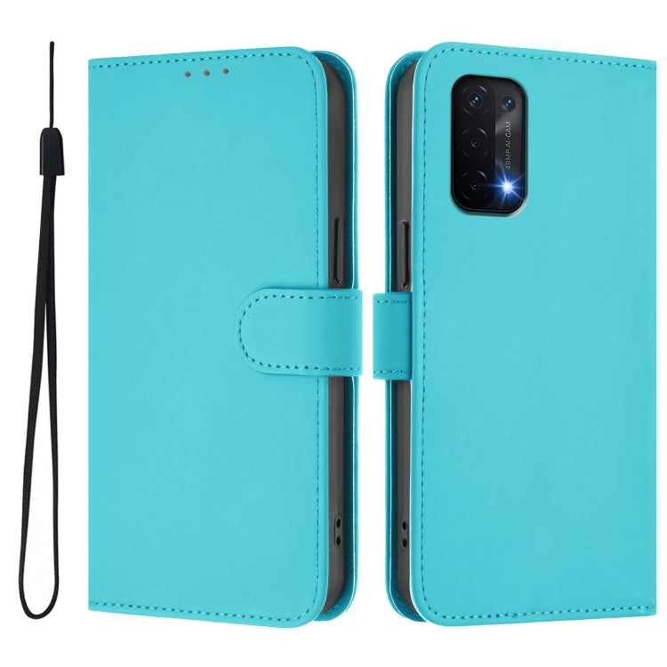 For OPPO A54 5G / A74 5G Skin Feel Solid Color Leather Phone Case with Lanyard