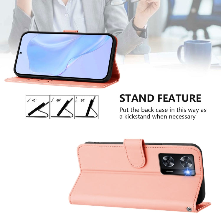 For OPPO A57 4G Global Skin Feel Solid Color Leather Phone Case with Lanyard