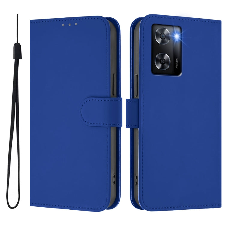 For OPPO A57 4G Global Skin Feel Solid Color Leather Phone Case with Lanyard