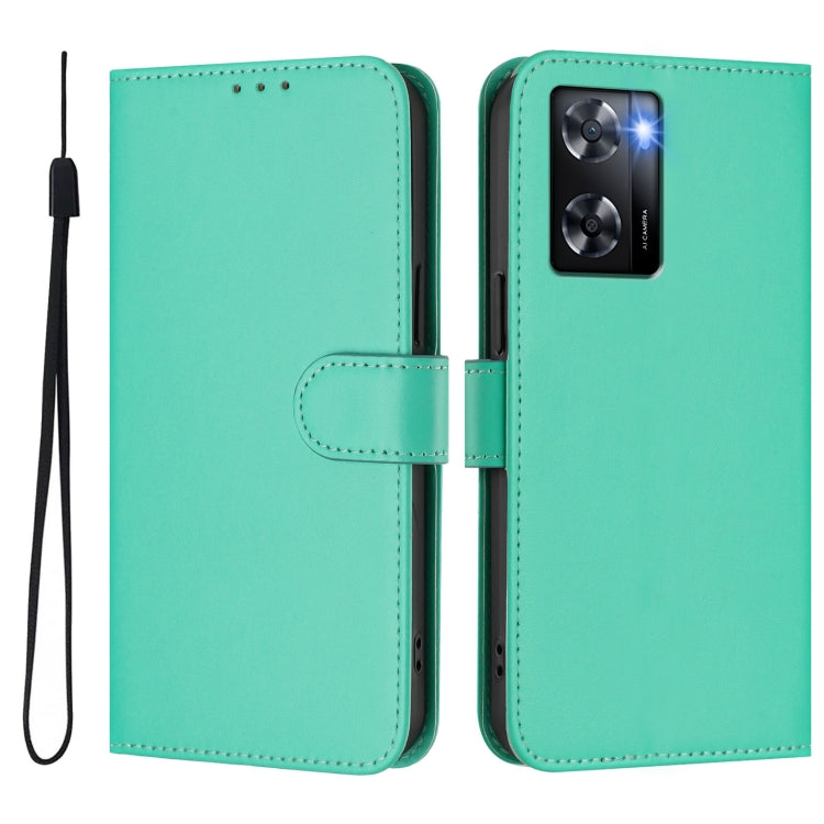 For OPPO A57 4G Global Skin Feel Solid Color Leather Phone Case with Lanyard