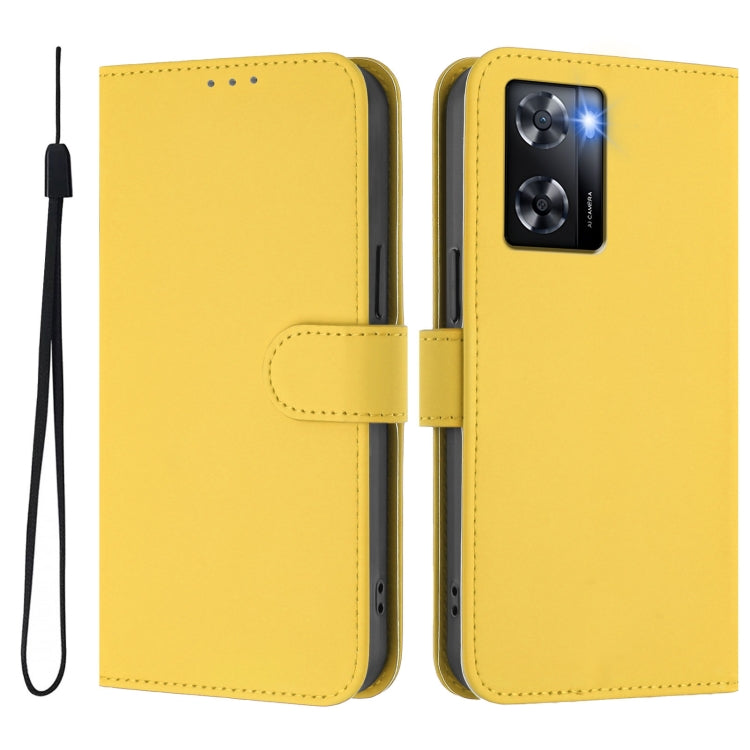 For OPPO A57 4G Global Skin Feel Solid Color Leather Phone Case with Lanyard