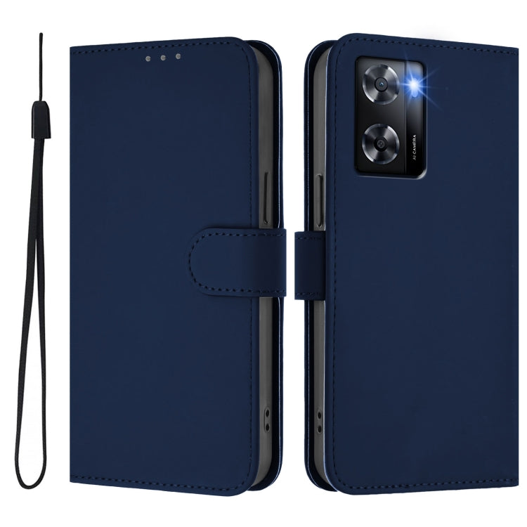 For OPPO A57 4G Global Skin Feel Solid Color Leather Phone Case with Lanyard