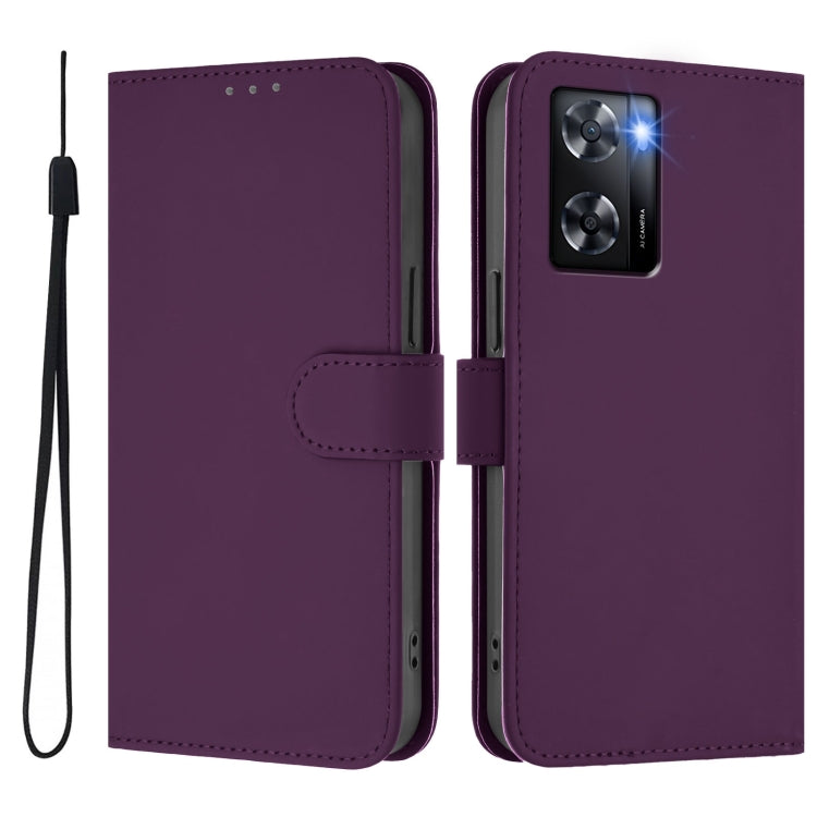 For OPPO A57 4G Global Skin Feel Solid Color Leather Phone Case with Lanyard