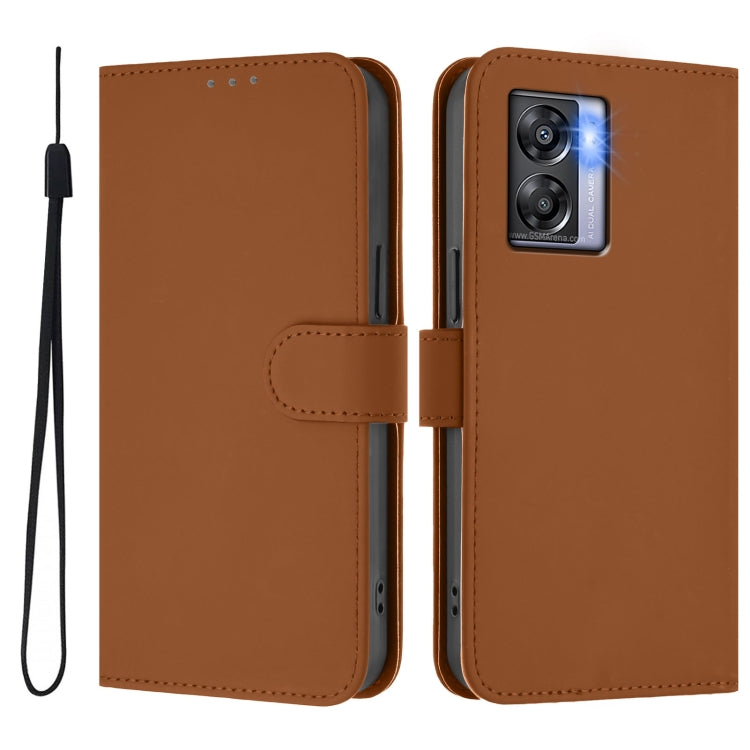 For OPPO A77 5G / A97 5G Skin Feel Solid Color Leather Phone Case with Lanyard