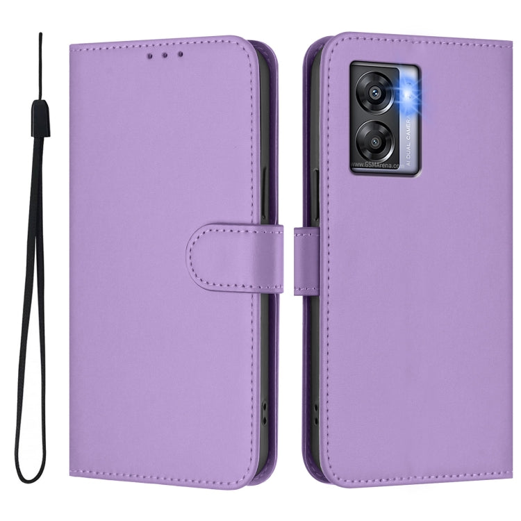 For OPPO A77 5G / A97 5G Skin Feel Solid Color Leather Phone Case with Lanyard