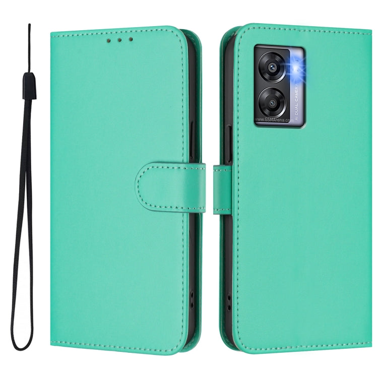 For OPPO A77 5G / A97 5G Skin Feel Solid Color Leather Phone Case with Lanyard