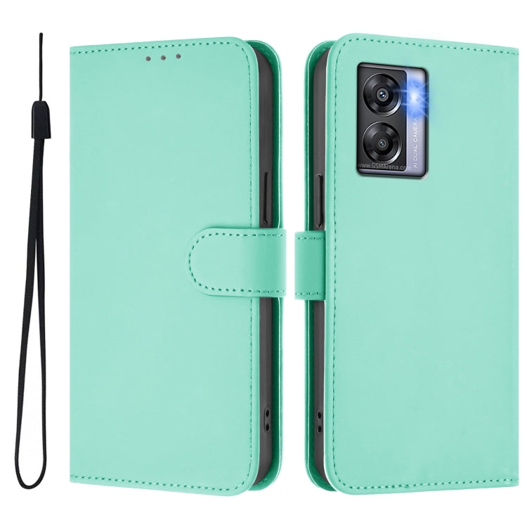 For OPPO A77 5G / A97 5G Skin Feel Solid Color Leather Phone Case with Lanyard