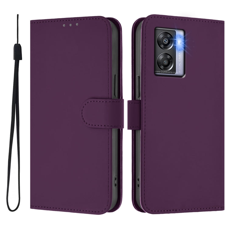 For OPPO A77 5G / A97 5G Skin Feel Solid Color Leather Phone Case with Lanyard