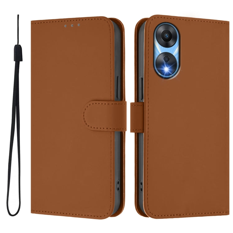 For OPPO A78 5G Global Skin Feel Solid Color Leather Phone Case with Lanyard
