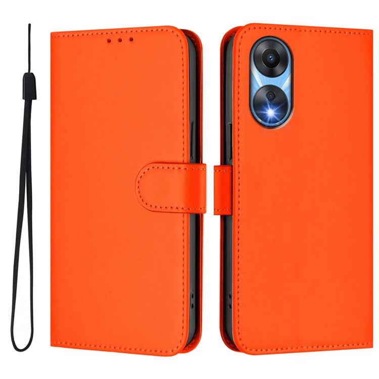For OPPO A78 5G Global Skin Feel Solid Color Leather Phone Case with Lanyard
