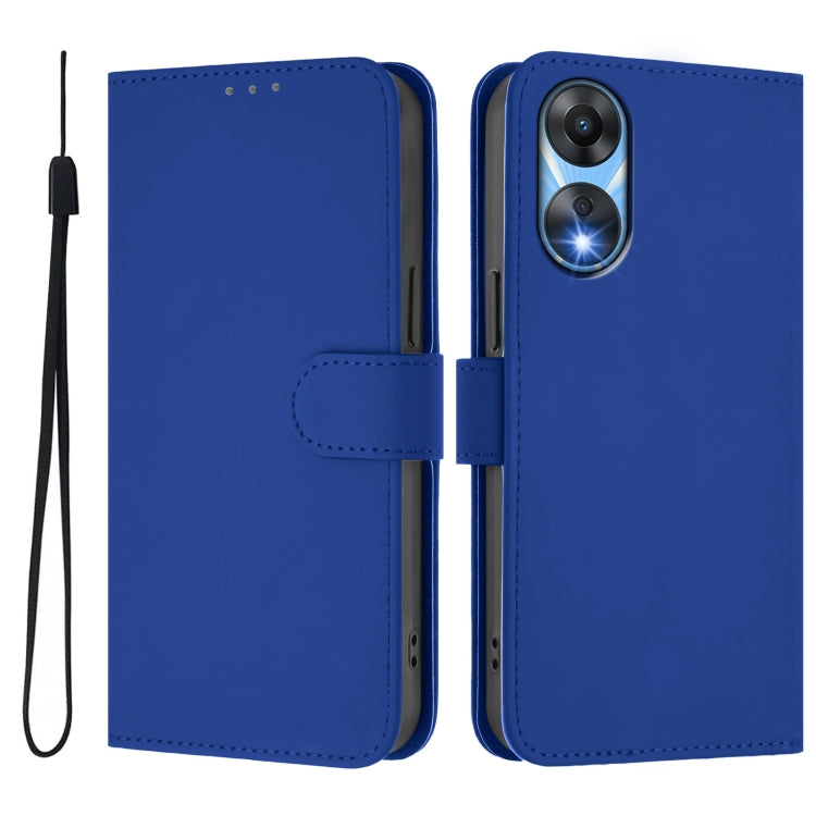 For OPPO A78 5G Global Skin Feel Solid Color Leather Phone Case with Lanyard