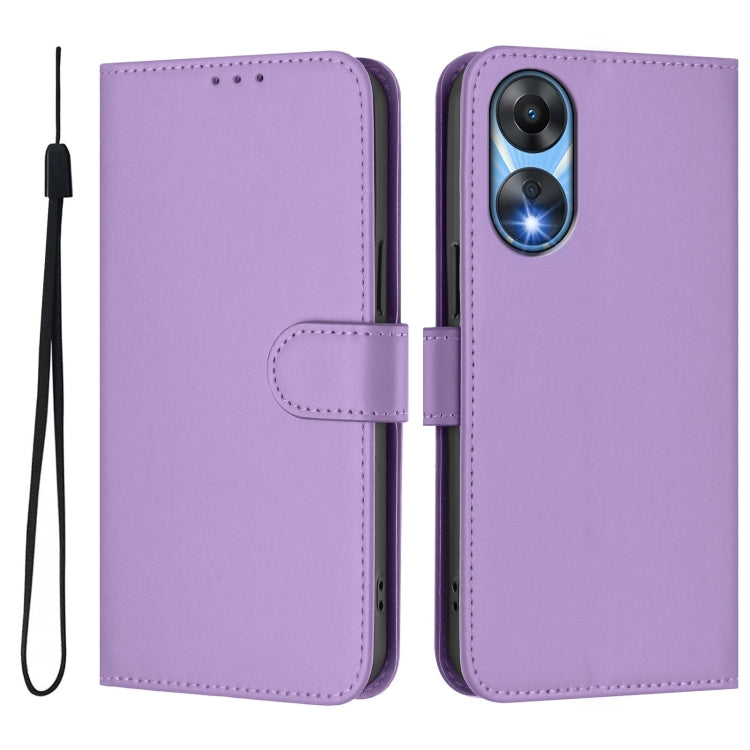 For OPPO A78 5G Global Skin Feel Solid Color Leather Phone Case with Lanyard