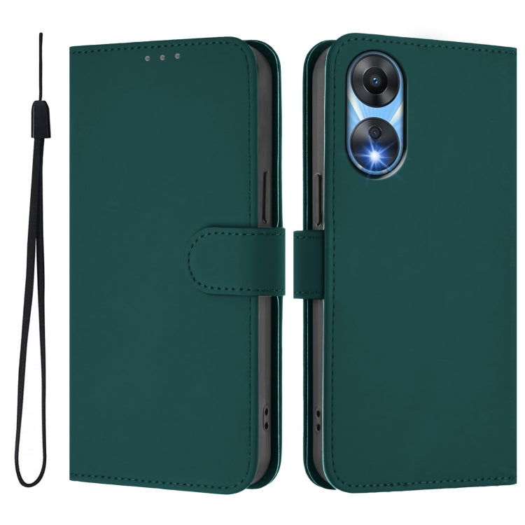 For OPPO A78 5G Global Skin Feel Solid Color Leather Phone Case with Lanyard