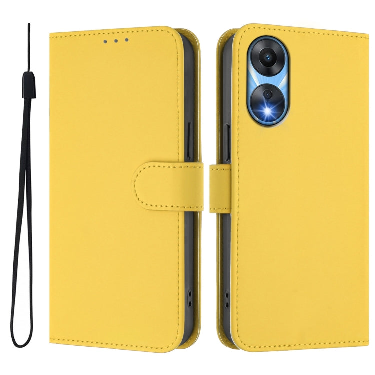 For OPPO A78 5G Global Skin Feel Solid Color Leather Phone Case with Lanyard