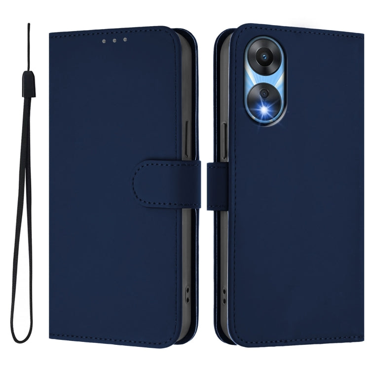 For OPPO A78 5G Global Skin Feel Solid Color Leather Phone Case with Lanyard