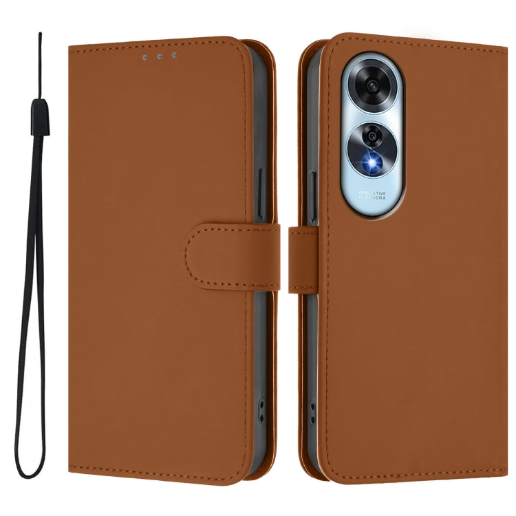 For OPPO A60 4G Global Skin Feel Solid Color Leather Phone Case with Lanyard