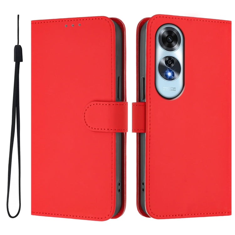 For OPPO A60 4G Global Skin Feel Solid Color Leather Phone Case with Lanyard