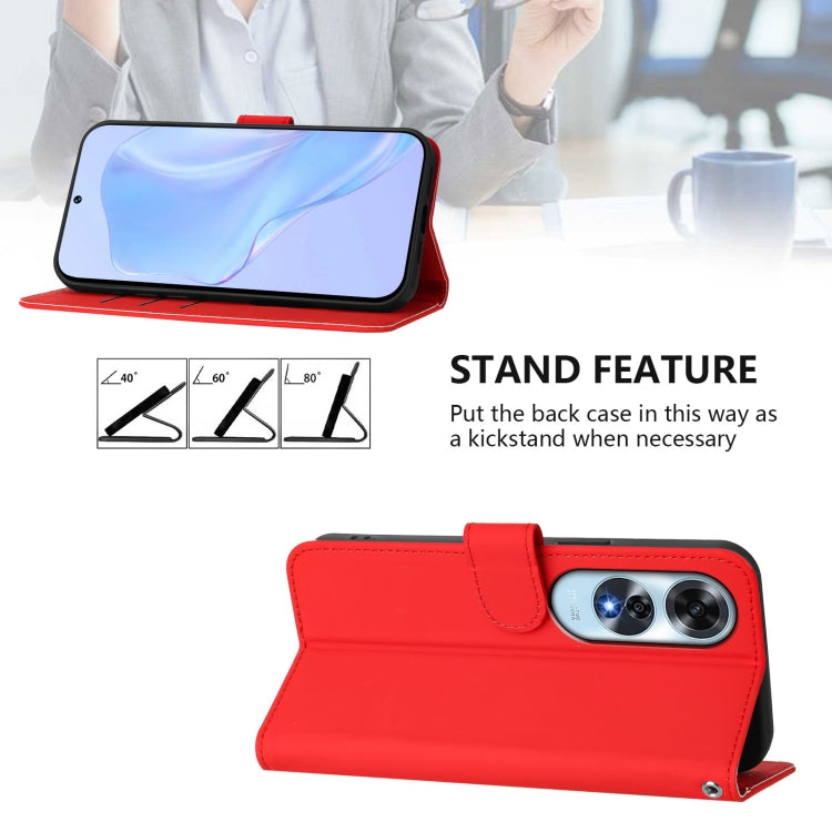 For OPPO A60 4G Global Skin Feel Solid Color Leather Phone Case with Lanyard