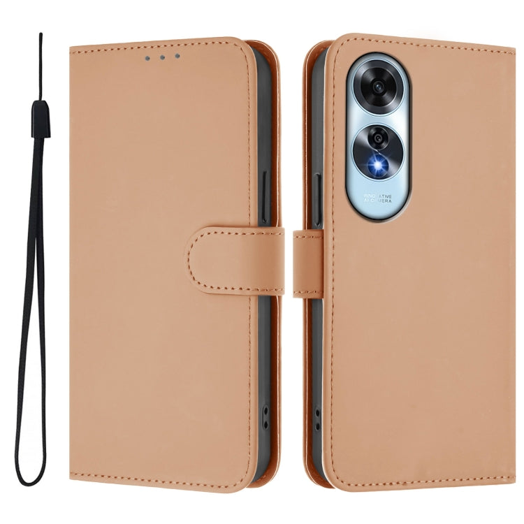 For OPPO A60 4G Global Skin Feel Solid Color Leather Phone Case with Lanyard