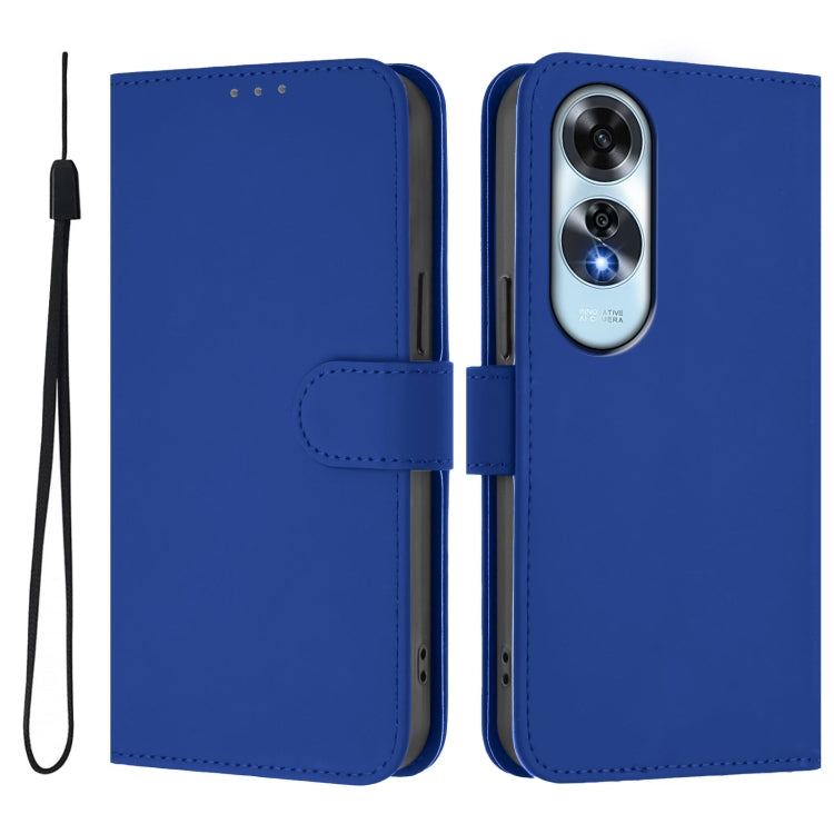 For OPPO A60 4G Global Skin Feel Solid Color Leather Phone Case with Lanyard