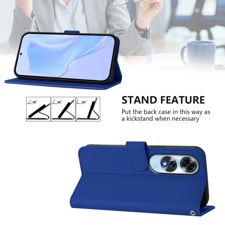 For OPPO A60 4G Global Skin Feel Solid Color Leather Phone Case with Lanyard