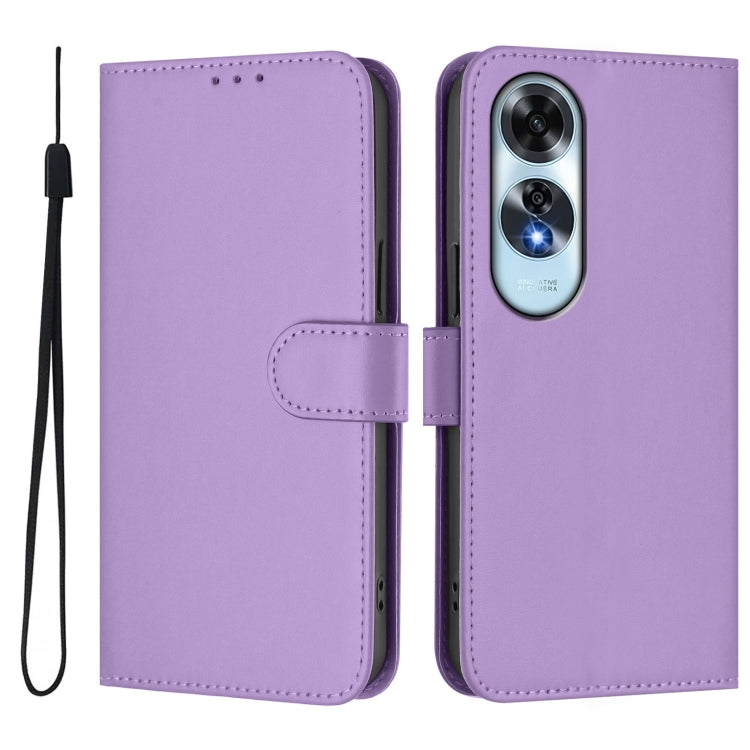 For OPPO A60 4G Global Skin Feel Solid Color Leather Phone Case with Lanyard